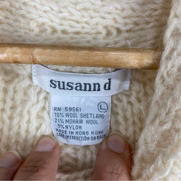 Susann D Mohair Wool Shetland Chunky Cable Knit Mock Neck Pullover Sweater Large - Picture 3 of 4